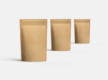 Açık arkaplanda fermuarı olan, genel, kağıttan bir doy paketi için 3B oluşturma 