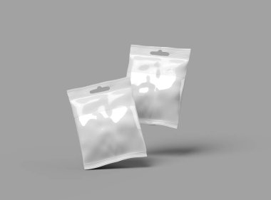 Pencereli ve ışık arkaplanında asılı delikle yeniden mühürlenebilir zip-kilit torbasının oluşturulması 