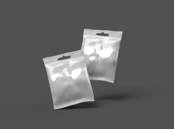 stock image Render of a resealable zip-lock bag with hanging hole on a dark background 