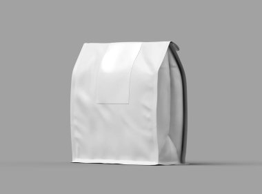 Açık arkaplanda etiket etiketi olan kareli parlak bir paketin maketi 