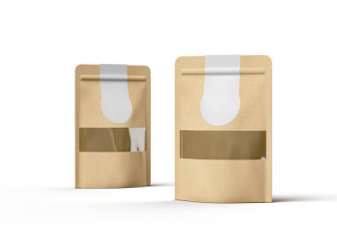 Açık arkaplan üzerinde saydam pencere ve en üstteki etiket etiketine sahip bir kağıt doyuma paketi oluştur