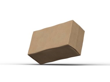 Açık arkaplanda göçükler olan dikdörtgen bir karton kutunun oluşturulmuş resmi 