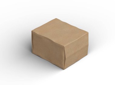 Açık arkaplanda göçükler olan küçük bir dikdörtgen karton kutunun oluşturulmuş resmi 