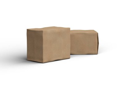 Açık arkaplanda göçükler olan küçük bir dikdörtgen karton kutunun oluşturulmuş resmi 