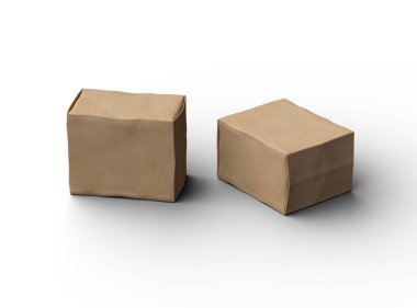 Açık arkaplanda göçükler olan küçük bir dikdörtgen karton kutunun oluşturulmuş resmi 