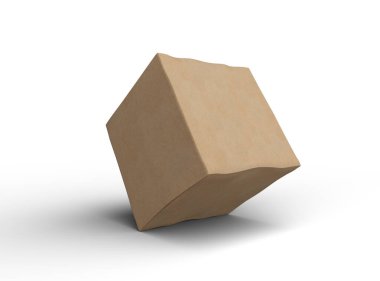 Açık arkaplanda göçükler olan küçük bir kübik karton kutunun oluşturulmuş resmi 