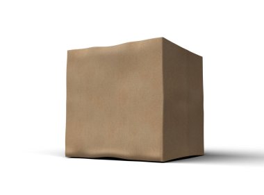 Açık arkaplanda göçükler olan küçük bir kübik karton kutunun oluşturulmuş resmi 