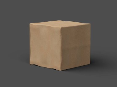 Koyu arkaplanda göçükler olan küçük bir küp karton kutunun oluşturulmuş resmi 