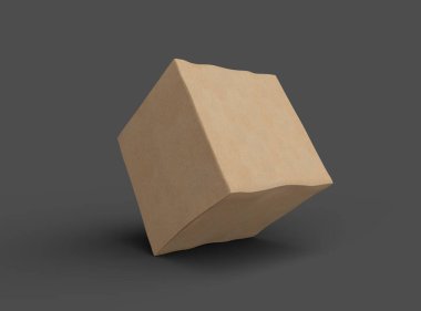 Koyu arkaplanda göçükler olan küçük bir küp karton kutunun oluşturulmuş resmi 