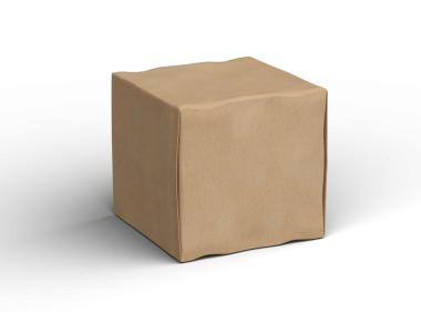 Şeffaf bir arkaplanda göçükler olan küçük bir küp karton kutunun oluşturulmuş resmi