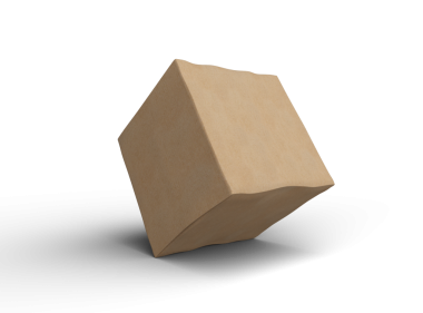 Şeffaf bir arkaplanda göçükler olan küçük bir küp karton kutunun oluşturulmuş resmi