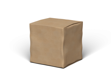 Şeffaf bir arkaplanda göçükler olan küçük bir küp karton kutunun oluşturulmuş resmi