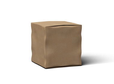 Şeffaf bir arkaplanda göçükler olan küçük bir küp karton kutunun oluşturulmuş resmi