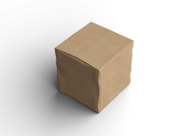 Şeffaf bir arkaplanda göçükler olan küçük bir küp karton kutunun oluşturulmuş resmi