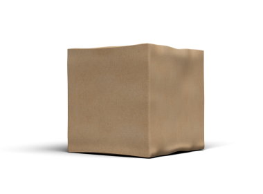 Şeffaf bir arkaplanda göçükler olan küçük bir küp karton kutunun oluşturulmuş resmi