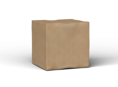 Şeffaf bir arkaplanda göçükler olan küçük bir küp karton kutunun oluşturulmuş resmi