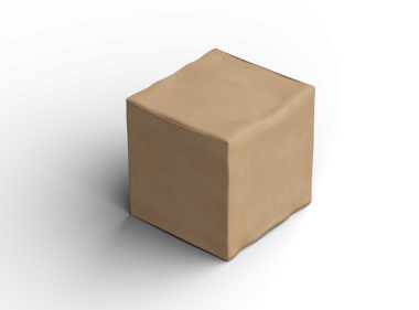 Şeffaf bir arkaplanda göçükler olan küçük bir küp karton kutunun oluşturulmuş resmi