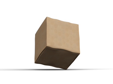 Şeffaf bir arkaplanda göçükler olan küçük bir küp karton kutunun oluşturulmuş resmi