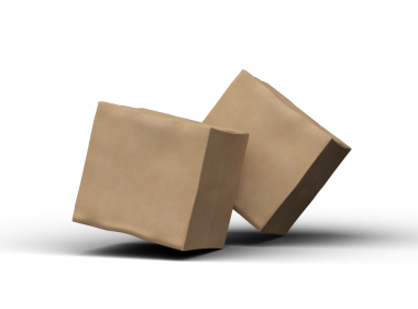 Şeffaf bir arkaplanda göçükler olan küçük bir küp karton kutunun oluşturulmuş resmi