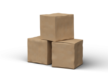 Şeffaf bir arkaplanda göçükler olan küçük bir küp karton kutunun oluşturulmuş resmi