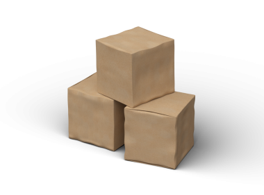 Şeffaf bir arkaplanda göçükler olan küçük bir küp karton kutunun oluşturulmuş resmi