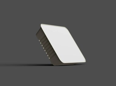 Koyu bir arka planda izole edilmiş büyük dikdörtgen yiyecek folyo tepsisinin 3D görüntüsü 
