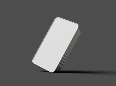 Koyu bir arka planda izole edilmiş büyük dikdörtgen yiyecek folyo tepsisinin 3D görüntüsü 
