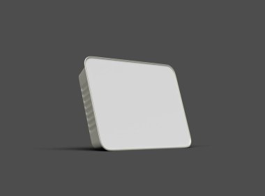 Koyu bir arka planda izole edilmiş büyük dikdörtgen yiyecek folyo tepsisinin 3D görüntüsü 