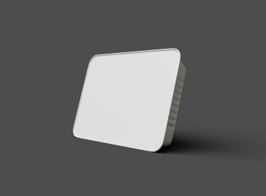 Koyu bir arka planda izole edilmiş büyük dikdörtgen yiyecek folyo tepsisinin 3D görüntüsü 