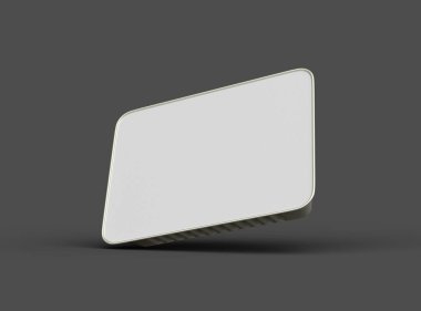 Koyu bir arka planda izole edilmiş büyük dikdörtgen yiyecek folyo tepsisinin 3D görüntüsü 