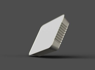 Koyu bir arka planda izole edilmiş büyük dikdörtgen yiyecek folyo tepsisinin 3D görüntüsü 