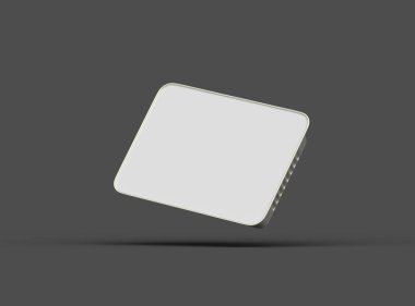 Koyu bir arka planda izole edilmiş büyük dikdörtgen yiyecek folyo tepsisinin 3D görüntüsü 