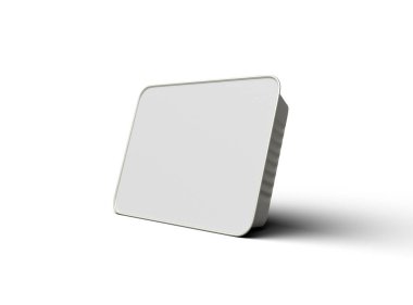 Büyük dikdörtgen yiyecek folyo tepsisinin hafif arkaplanda izole edilmiş 3D görüntüsü 