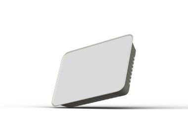 Büyük dikdörtgen yiyecek folyo tepsisinin hafif arkaplanda izole edilmiş 3D görüntüsü 