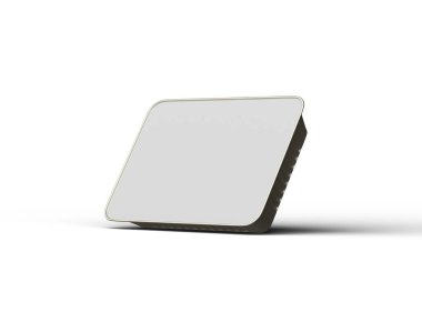 Büyük dikdörtgen yiyecek folyo tepsisinin hafif arkaplanda izole edilmiş 3D görüntüsü 