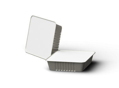 Şeffaf bir arkaplanda izole edilmiş büyük dikdörtgen yiyecek folyo tepsisinin 3D görüntüsü