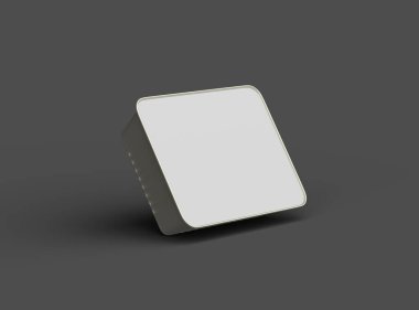 Koyu bir arka planda izole edilmiş küçük dikdörtgen yiyecek folyo tepsisinin 3D görüntüsü