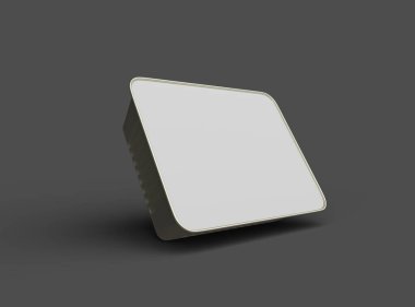 Koyu bir arka planda izole edilmiş küçük dikdörtgen yiyecek folyo tepsisinin 3D görüntüsü