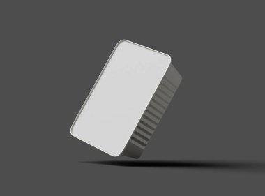 Koyu bir arka planda izole edilmiş küçük dikdörtgen yiyecek folyo tepsisinin 3D görüntüsü