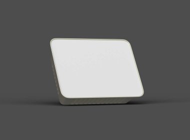 Koyu bir arka planda izole edilmiş küçük dikdörtgen yiyecek folyo tepsisinin 3D görüntüsü