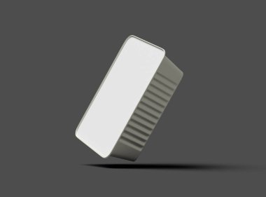 Koyu bir arka planda izole edilmiş küçük dikdörtgen yiyecek folyo tepsisinin 3D görüntüsü