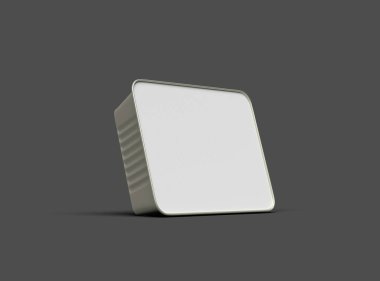 Koyu bir arka planda izole edilmiş küçük dikdörtgen yiyecek folyo tepsisinin 3D görüntüsü