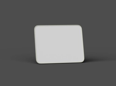 Koyu bir arka planda izole edilmiş küçük dikdörtgen yiyecek folyo tepsisinin 3D görüntüsü