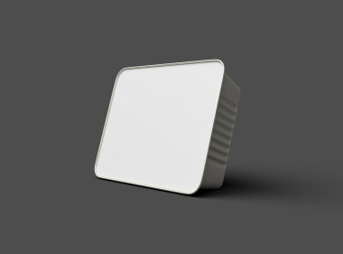 Koyu bir arka planda izole edilmiş küçük dikdörtgen yiyecek folyo tepsisinin 3D görüntüsü