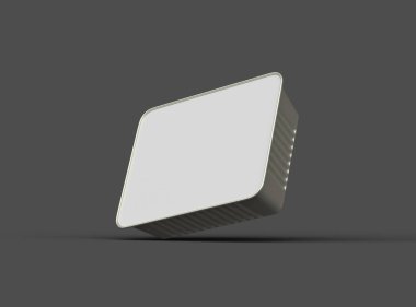 Koyu bir arka planda izole edilmiş küçük dikdörtgen yiyecek folyo tepsisinin 3D görüntüsü