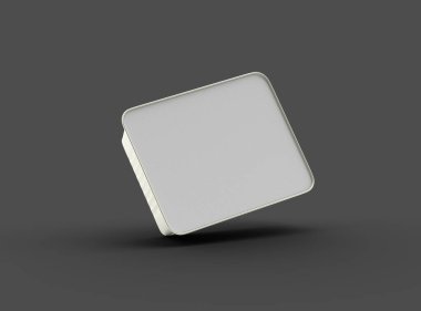 Koyu bir arka planda izole edilmiş küçük dikdörtgen yiyecek folyo tepsisinin 3D görüntüsü