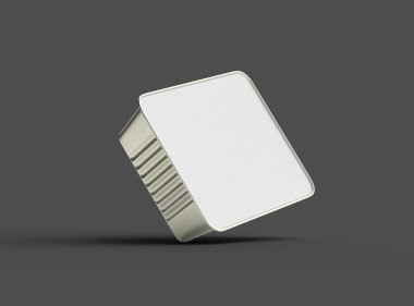 Koyu bir arka planda izole edilmiş küçük dikdörtgen yiyecek folyo tepsisinin 3D görüntüsü