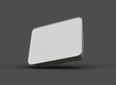 Koyu bir arka planda izole edilmiş küçük dikdörtgen yiyecek folyo tepsisinin 3D görüntüsü