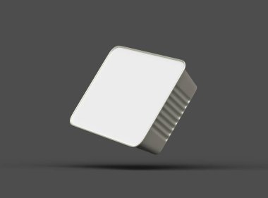 Koyu bir arka planda izole edilmiş küçük dikdörtgen yiyecek folyo tepsisinin 3D görüntüsü