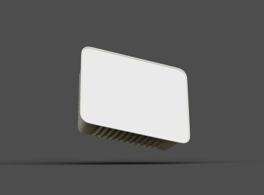 Koyu bir arka planda izole edilmiş küçük dikdörtgen yiyecek folyo tepsisinin 3D görüntüsü